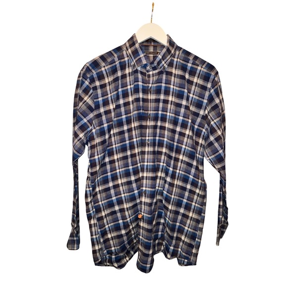 Peter Millar Other - Peter Millar Mens Plaid Button Down Shirt Large Blue White Long Sleeve Cotton